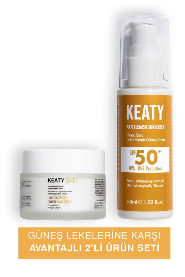 Güneş Lekelerine Karşı Aydınlatıcı Set | SPF 50+ Pirinç Özlü Güneş Kremi 50ml + Pirinç Özlü Cilt Beyazlatıcı Krem 50ml