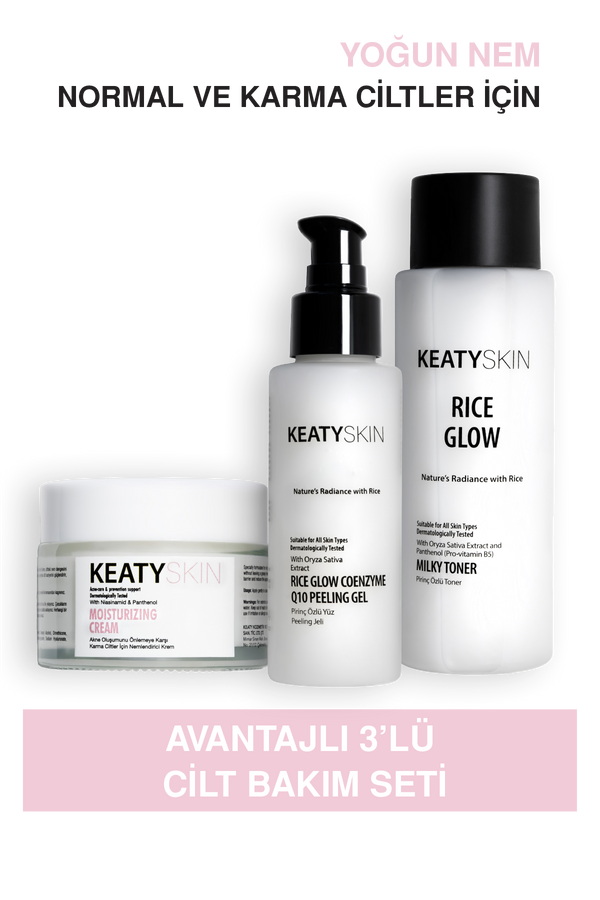 Karma & Normal Ciltlere Özel Günlük Nem Seti | Yağsız Nemlendirici Krem 50ml + Peeling 100ml + Milky Toner 200ml